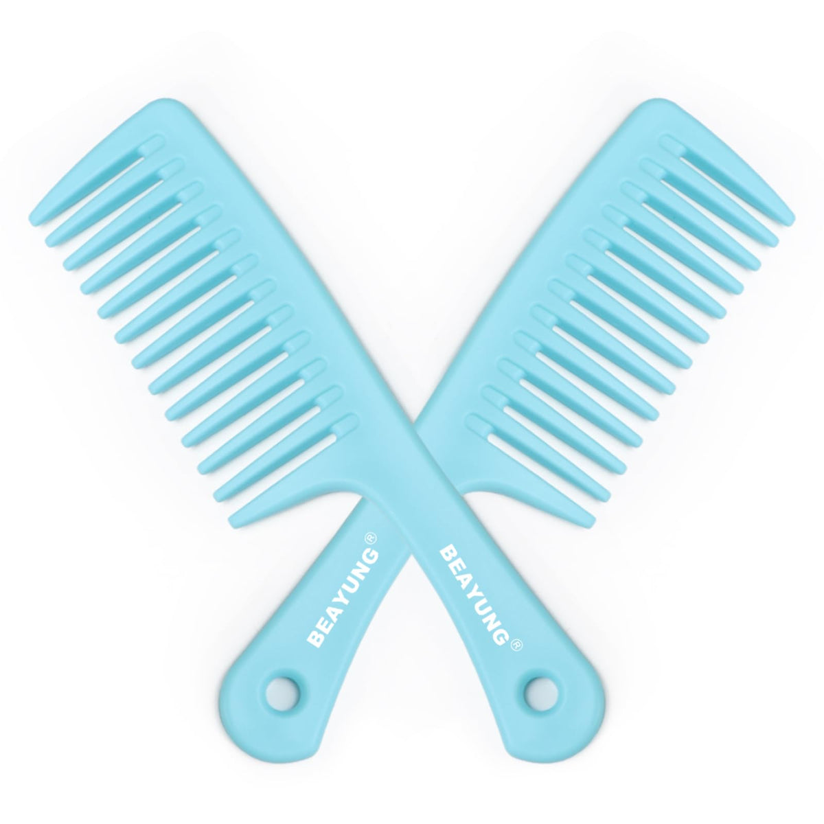 Beayung Large Wide Tooth Comb Set - 2Pcs Shower Combs For Wet Curly Hair, 2 Blue Durable Brushes