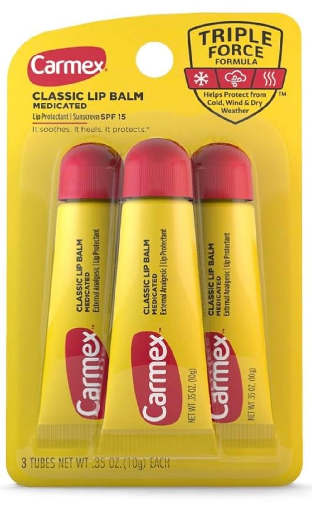 Carmex Classic Lip Balm 0.35 Oz - Hydrating Lip Care (Pack Of 3), Yellow Moisturizer