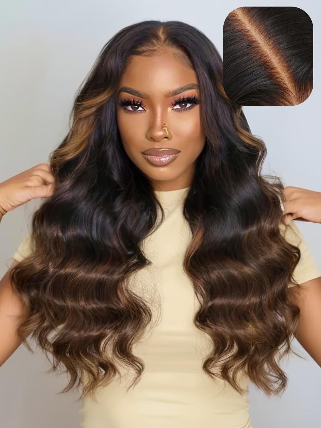 UNICE 20&quot; Bye Bye Knots Chestnut Brown Ombre Loose Wave Human Hair Wig, Pre Plucked 150% Density