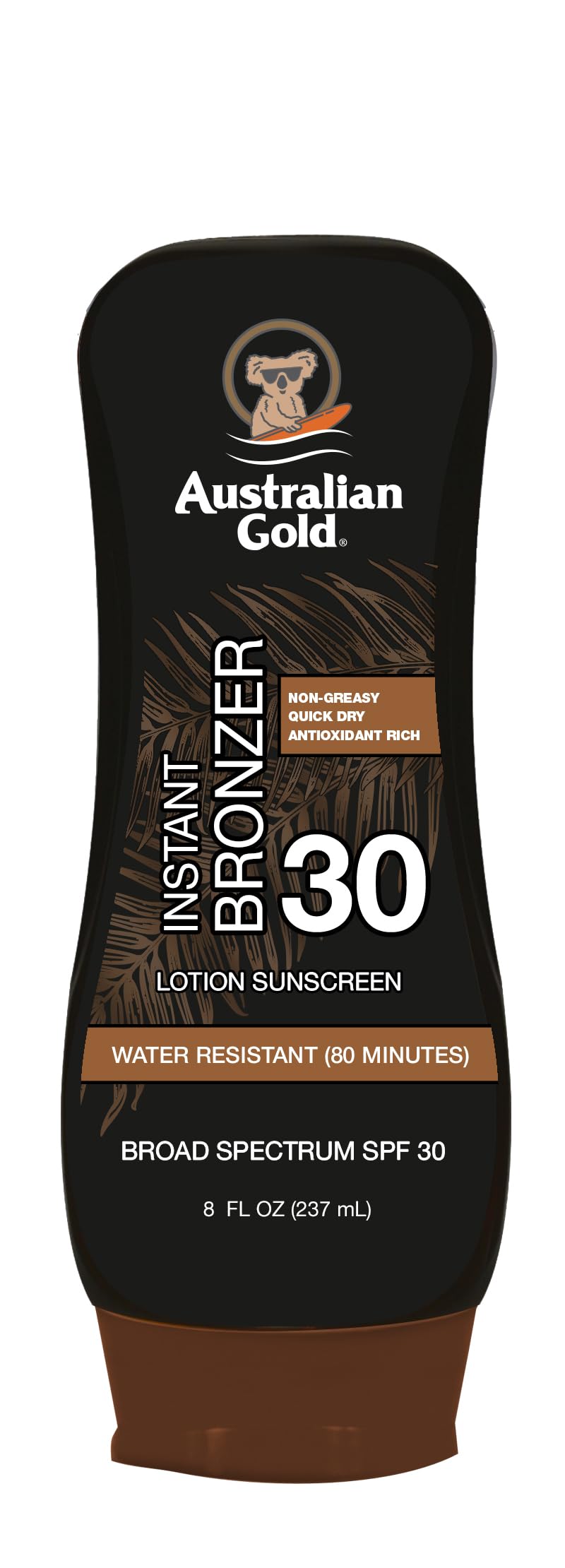 Australian Gold Spf 30 Sunscreen Lotion With Instant Bronzer, 8 Fl Oz, Water Resistant, Cruelty Free