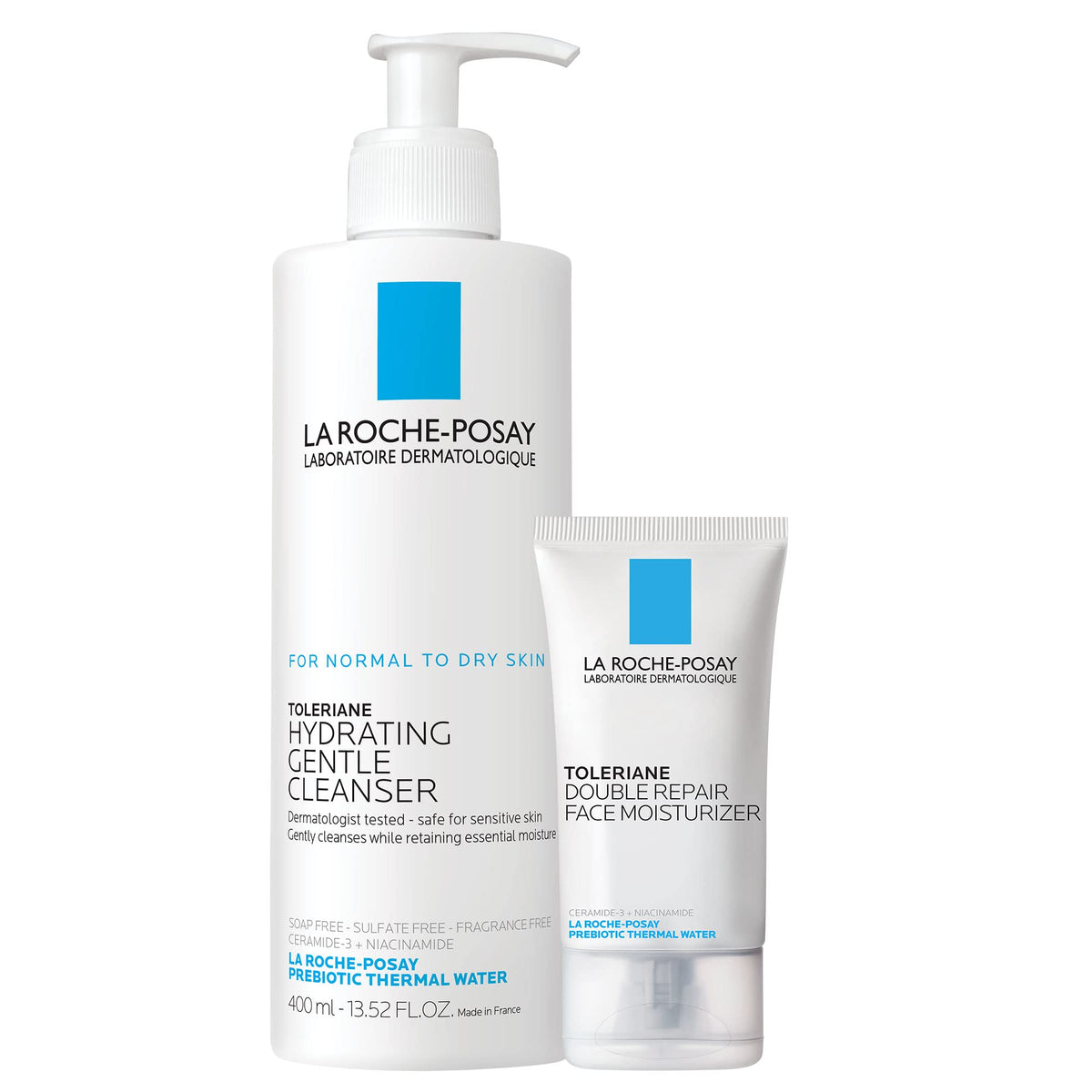 La Roche-Posay Toleraine Skin Care Set: Moisturizer & Gentle Cleanser, Oil Free, 40Ml & 