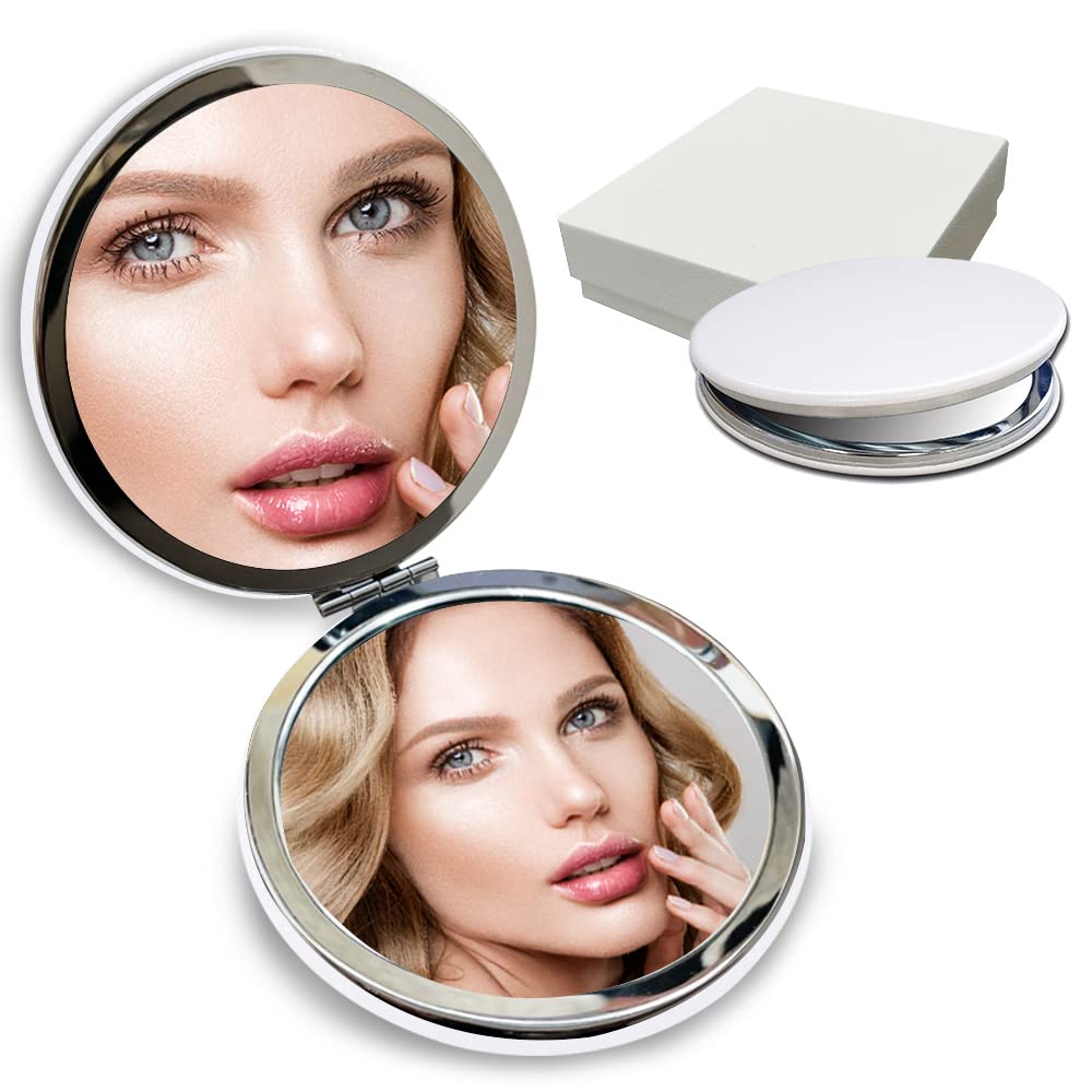 Bellejiu Compact Travel Makeup Mirror - White Folding Handheld Magnifying Mirror, 3.9&quot;