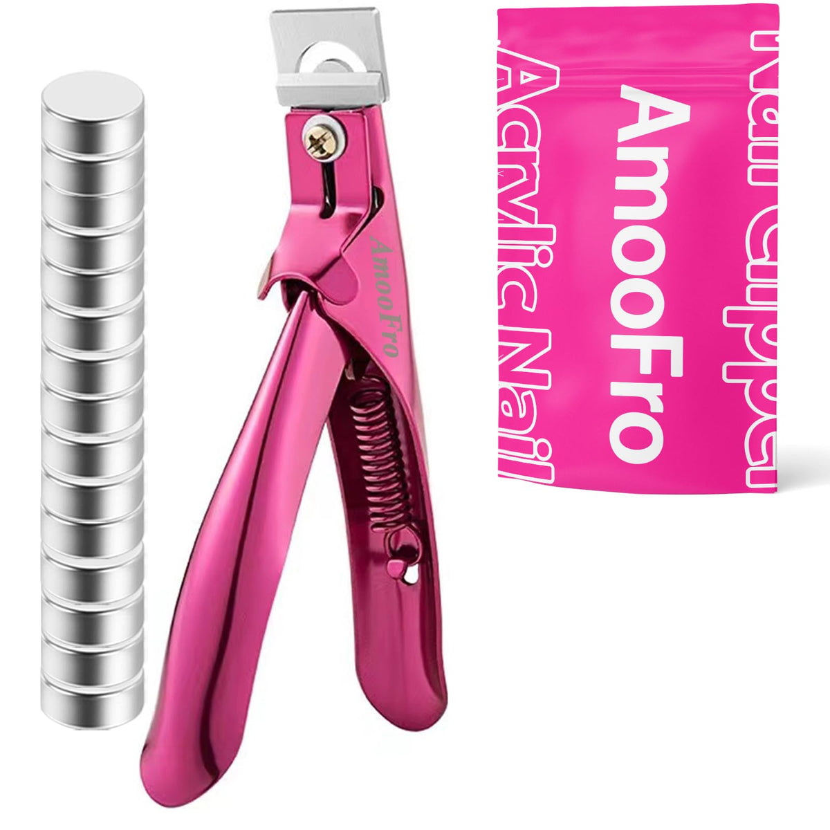 Amoofro Acrylic False Nail Clippers With Magnets, Adjustable Stainless Trimmer For Salon & Home