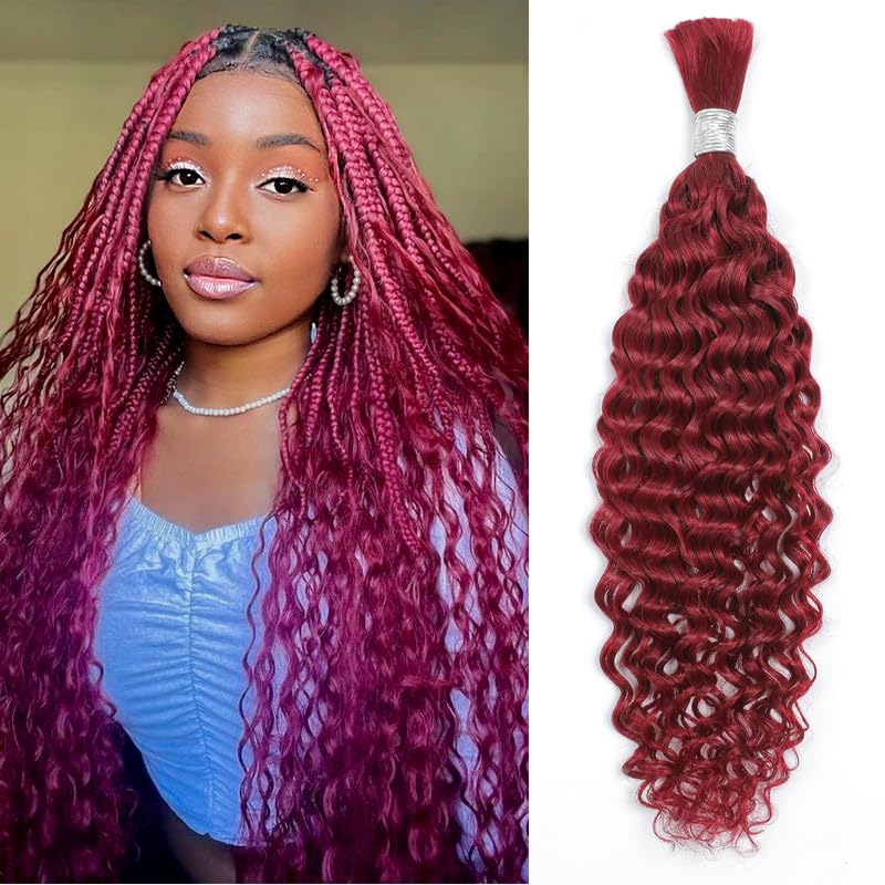 Showcoco 18&quot; Human Braiding Hair Water Wave 99J# - Wet & Wavy Micro Braiding Extensions 50G