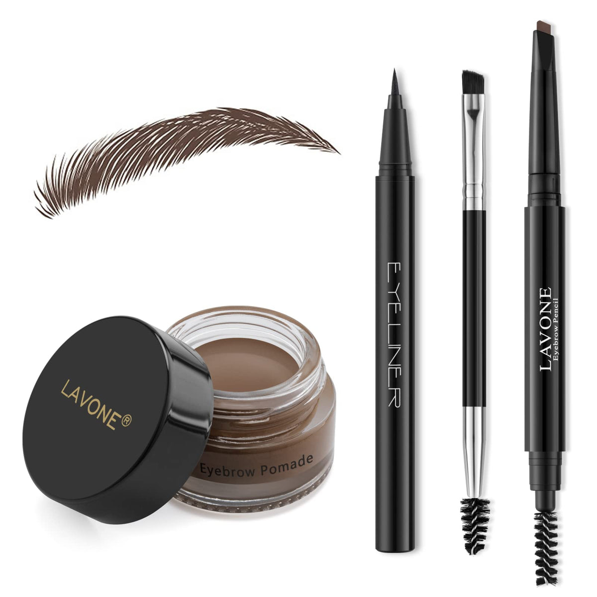 Lavone Eyebrow Stamp Pencil Kit - Waterproof Dark Brown Eyebrow Pencil, Pomade & Brush