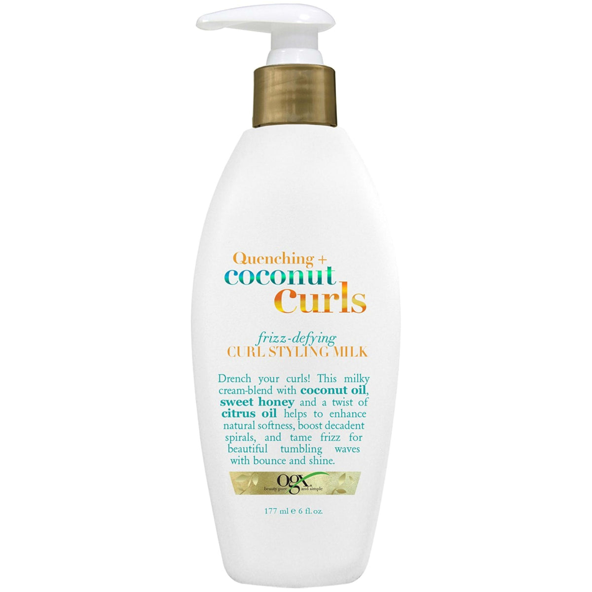 Ogx Coconut Curls Frizz-Defying Styling Milk, Leave-In Treatment, 6 Fl Oz, Paraben-Free