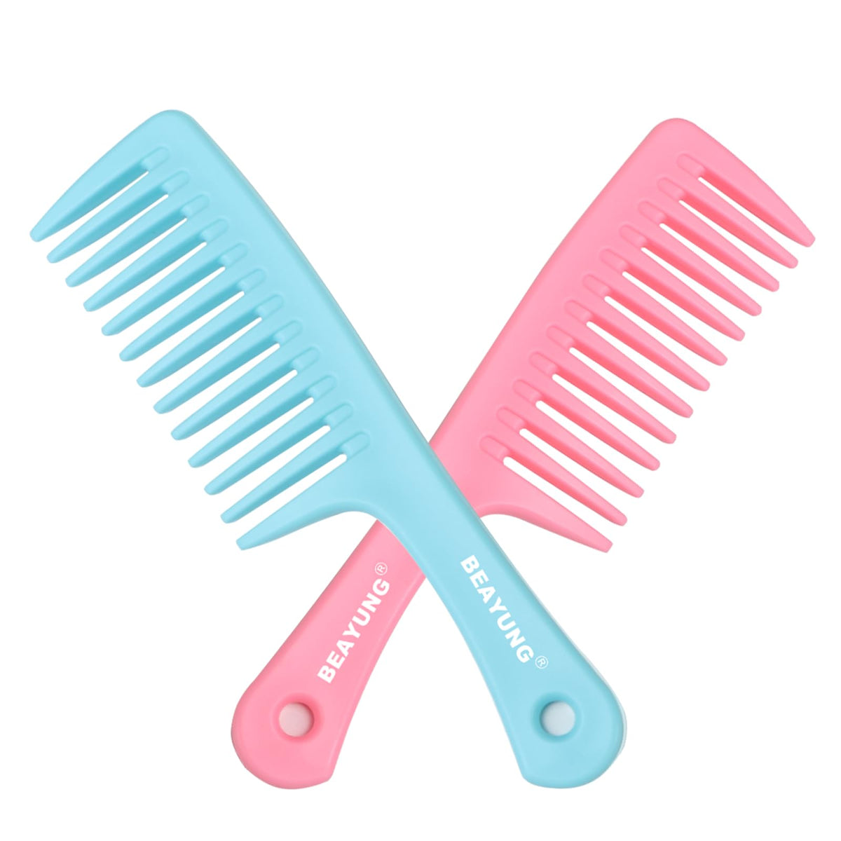 Beayung 2 Pcs Large Wide Tooth Comb Set - Detangling Hair Brush For Curly Hair, Blue & Pink