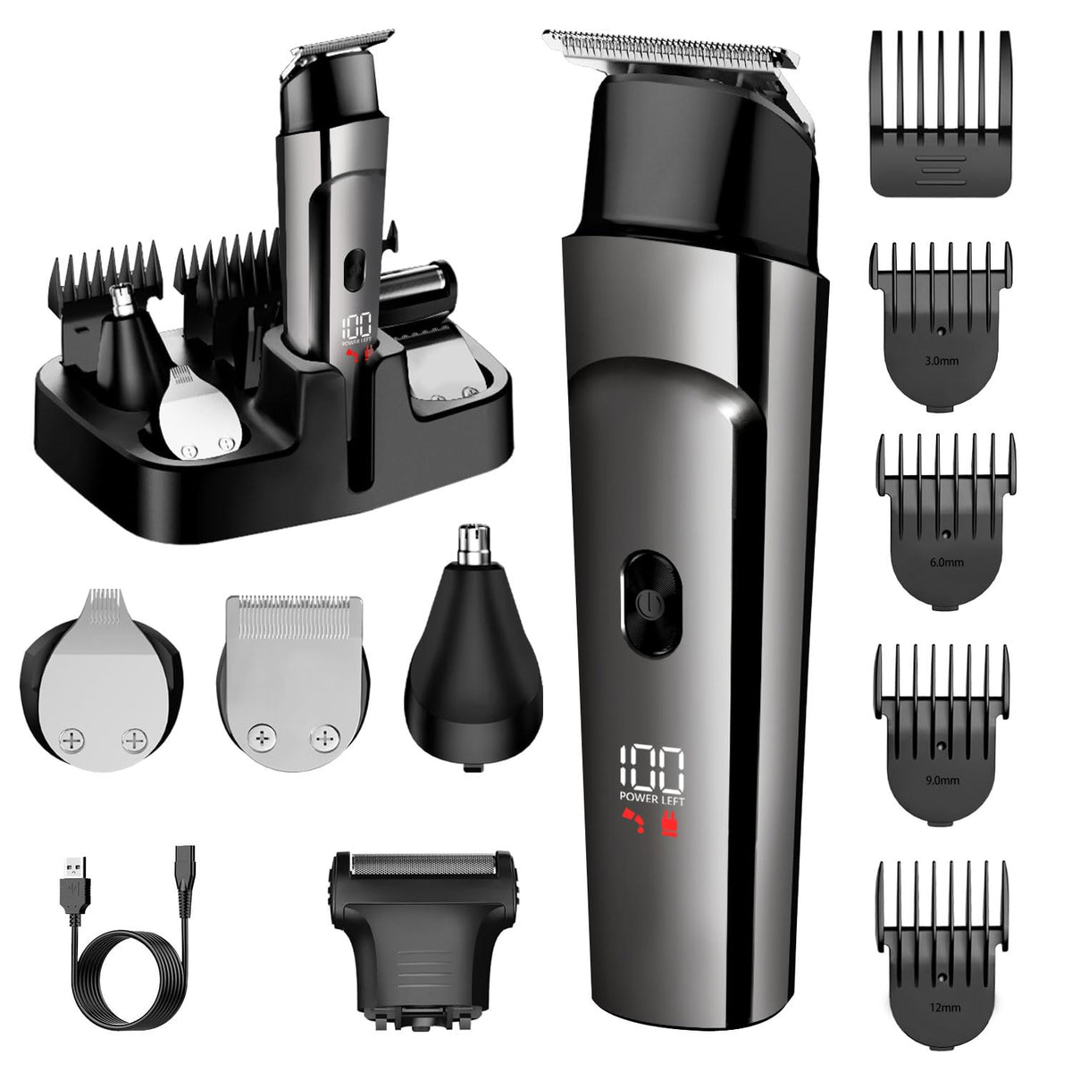 7D24Hcare 5-In-1 Beard Trimmer Kit For Men - Cordless, Waterproof, Led Display, Stainless Steel