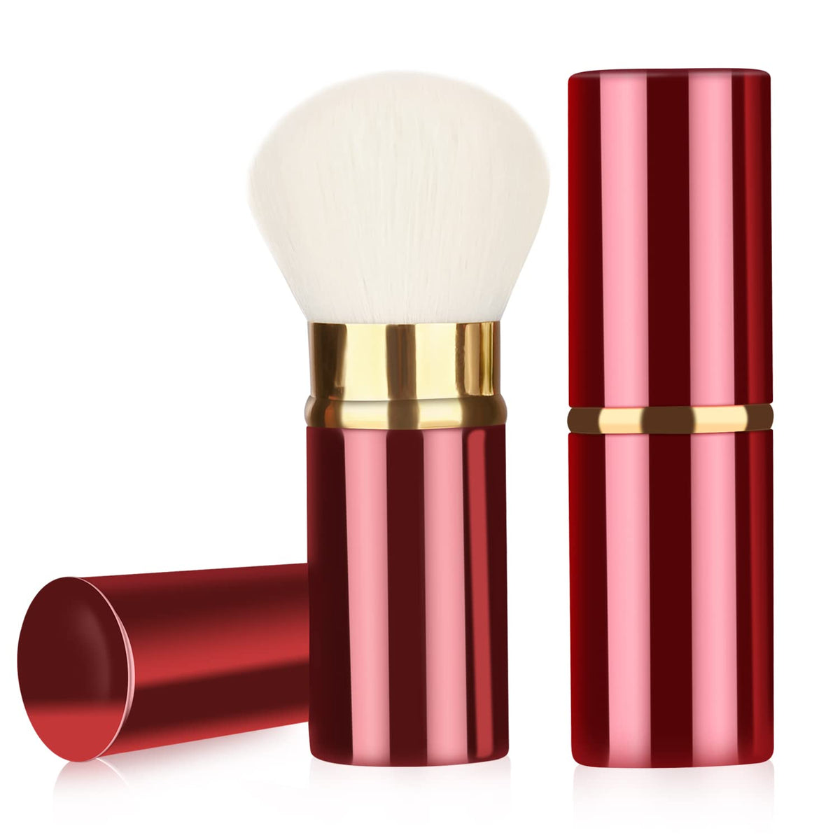 Falliny Portable Kabuki Makeup Brush Set - Retractable Blush & Powder Brush in Red