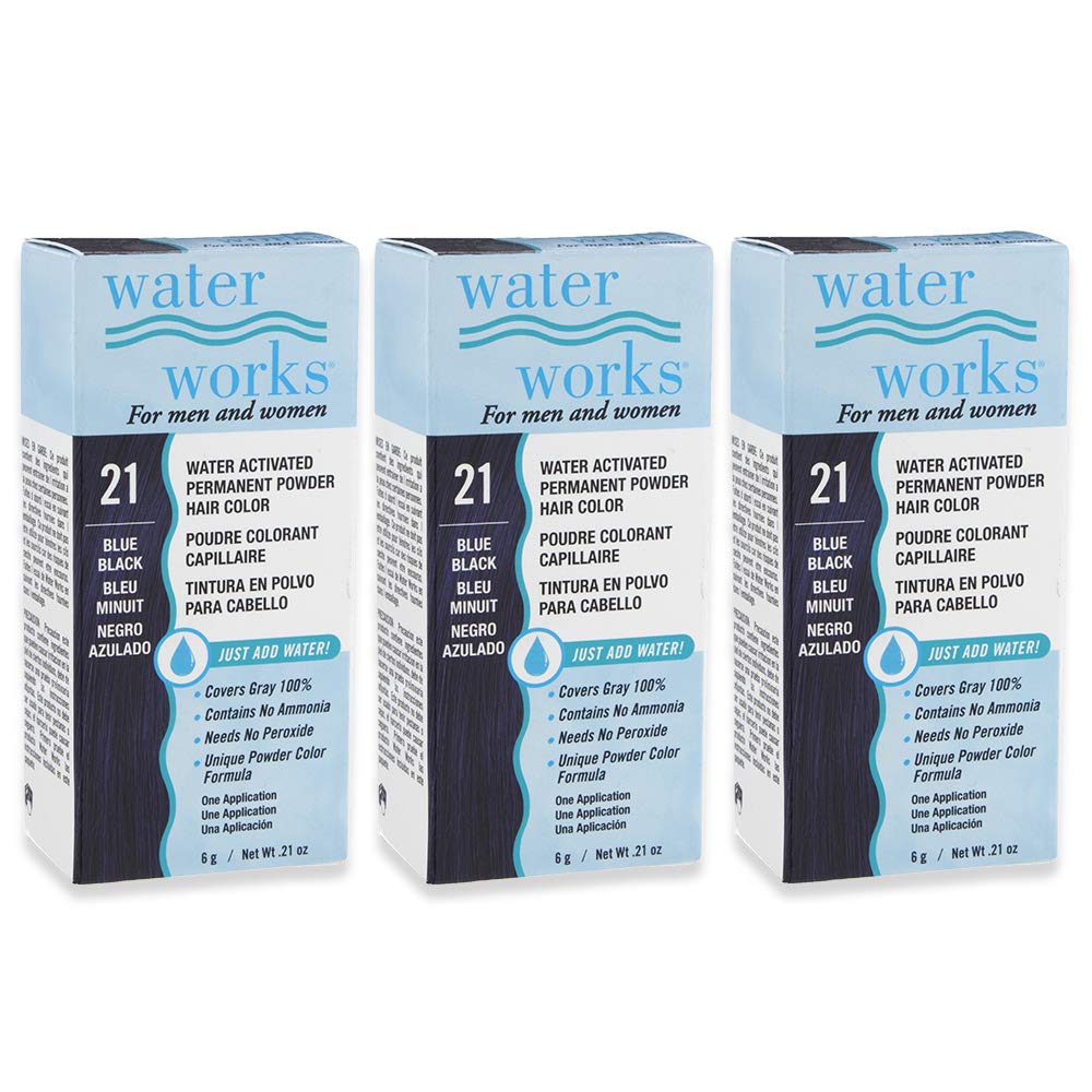 Water Works Permanent Powder Hair Color, Blue Black - 3 Pack, 1 Count Each