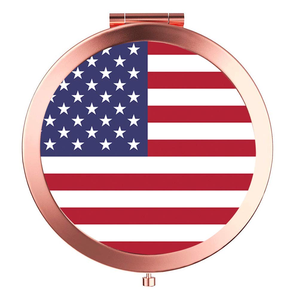 Yckmd Rose Gold Compact Mirror - Double Sided 2X & 1X Magnification, American Flag Design