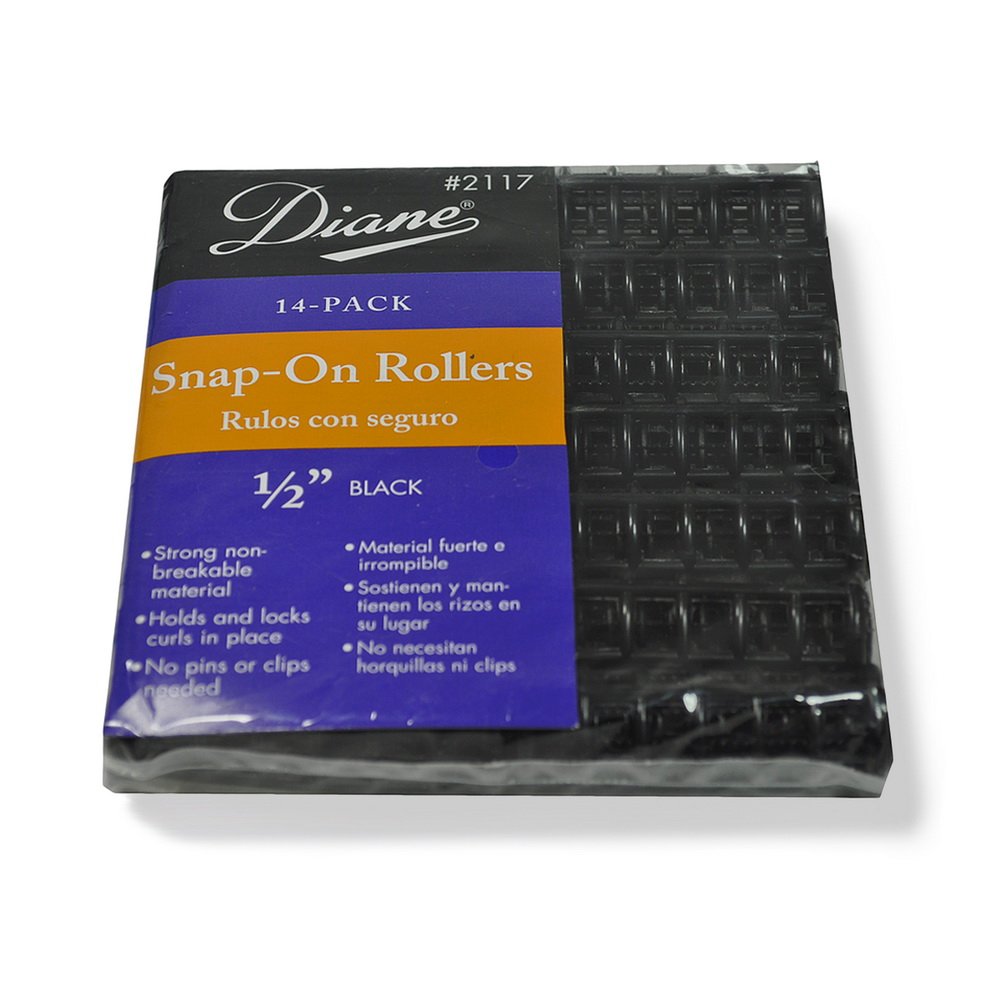 Diane Black 1/2 Inch Hair Rollers, 14 Count - Plastic Snap-On Hair Curlers for Easy Styling