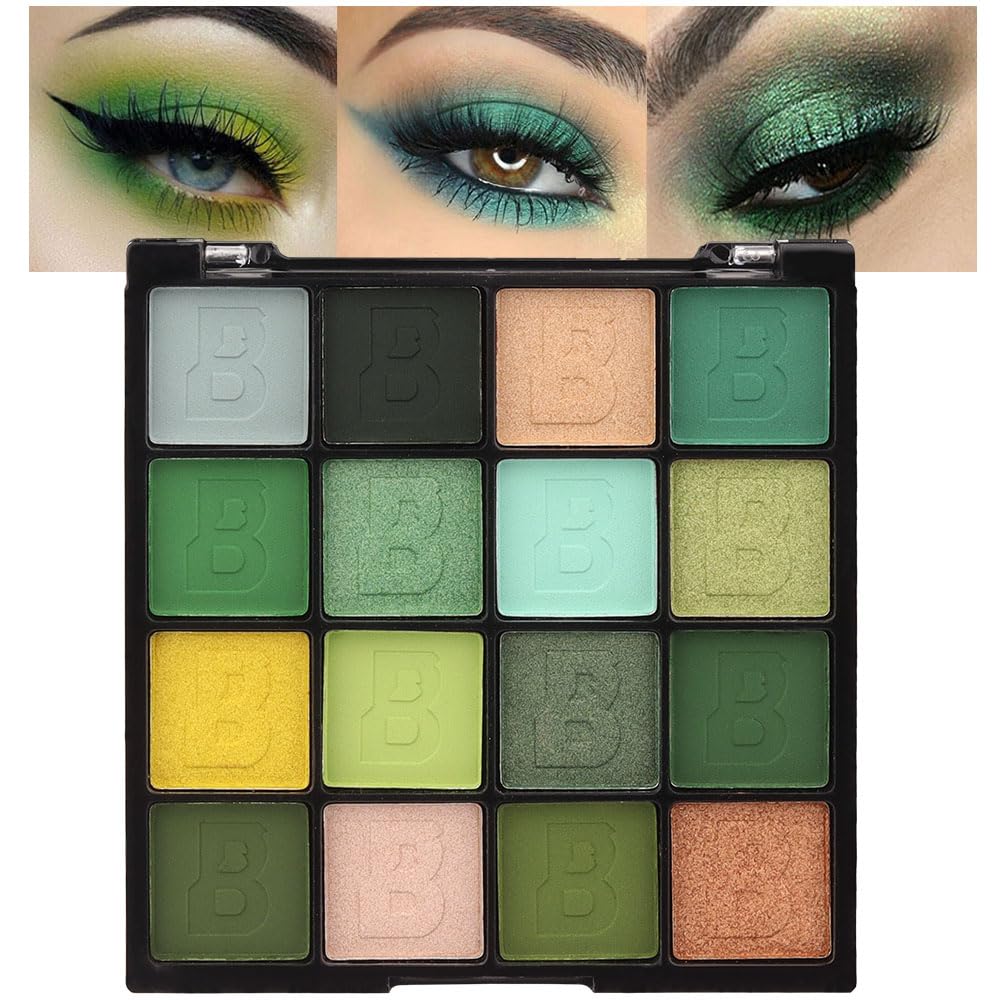 Evpct 16 Colors Green Glitter Eyeshadow Palette - Waterproof Shimmer Makeup, Highly Pigmented