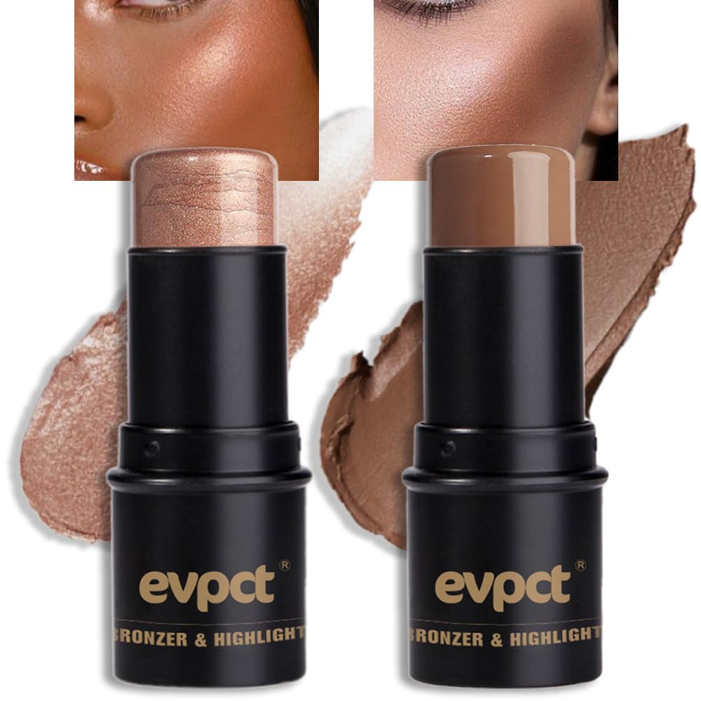 Evpct 2Pcs Face Cream Contour Bronzer Sticks - New Medium Highlighter & Cheek Contour Kit