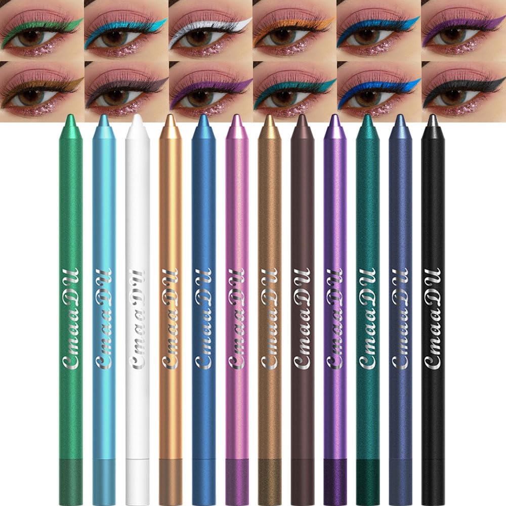 Evpct 12Pcs Colored Gel Glitter Eyeliner Set - Waterproof, Smudge-Proof, Vibrant Colors