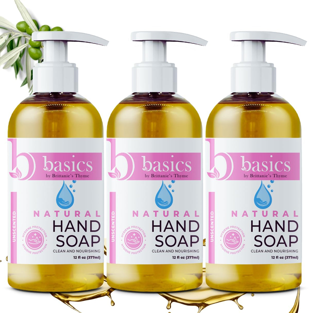 Brittanie'S Thyme Unscented Olive Oil Hand Soap, 12 Fl Oz - Pack Of 3, Vegan & Cruel