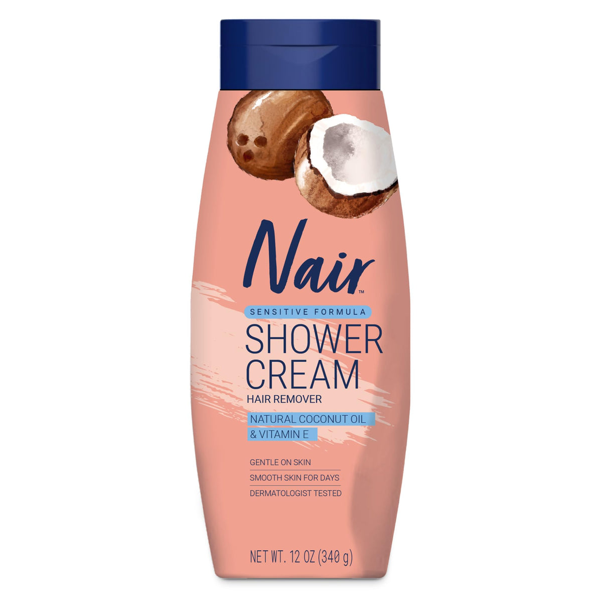 Nair Sensitive Shower Cream Hair Remover With Coconut Oil & Vitamin E, 12 Oz For Women