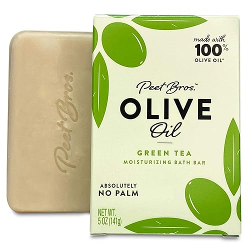 Peet Bros. Olive Oil Moisturizing Bath Soap Bar - Palm Oil-Free, 5 Oz, Green Tea Scent