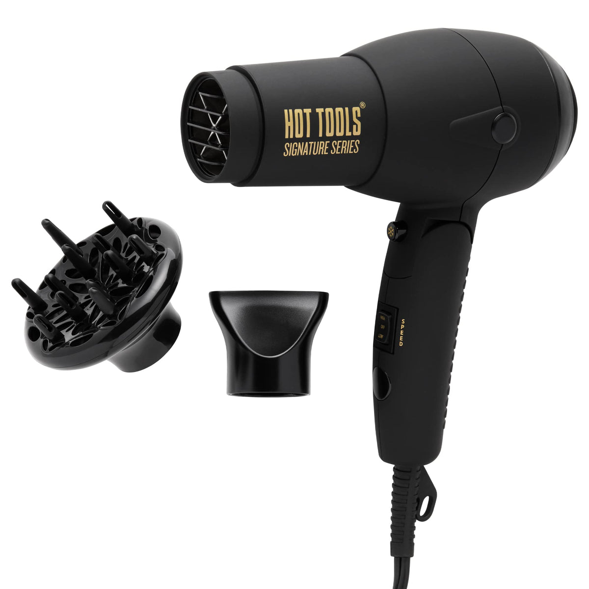 Hot Tools Pro Signature 1875W Folding Hair Dryer - Compact, Travel-Friendly, Ceramic, Black