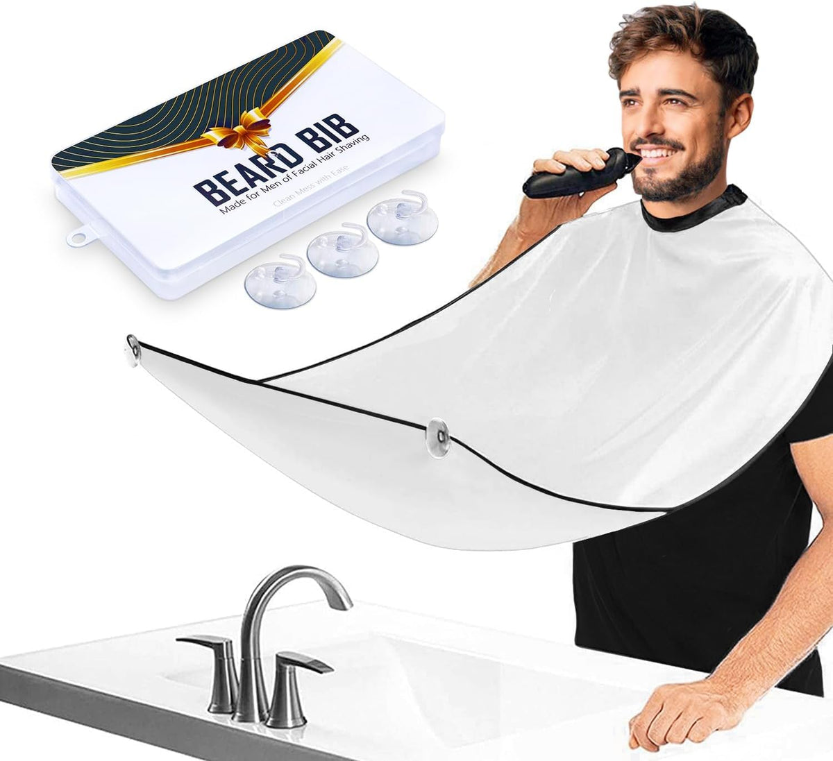 Leaflai Beard Bib Apron - Waterproof Hair Catcher For Men, Grooming Cloth With Suction Cups