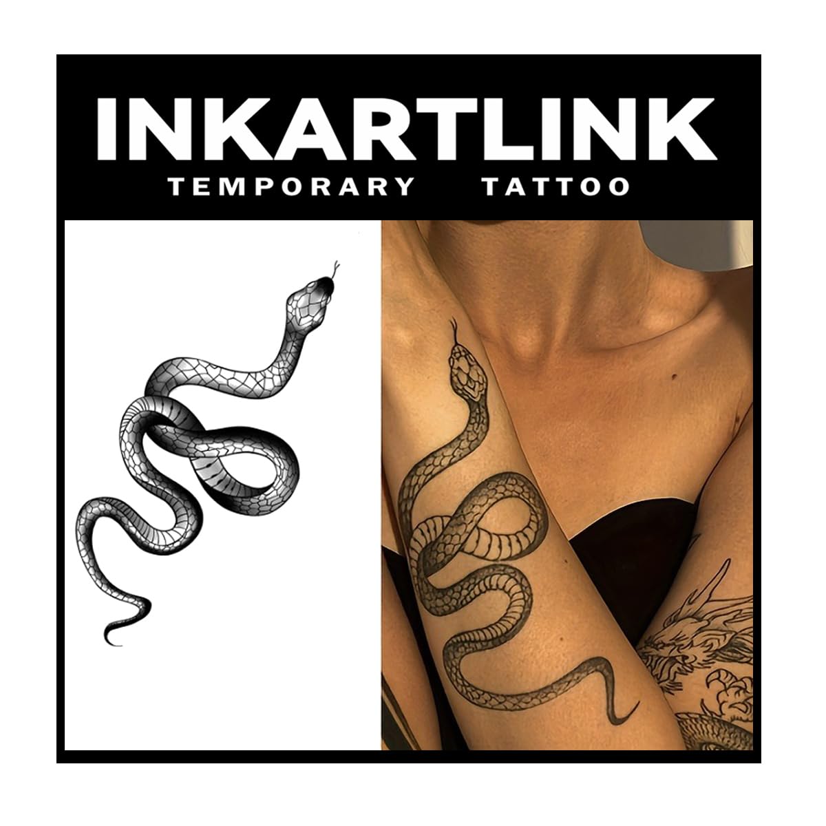 Inkartlink Snake Design Temporary Tattoo - 2 Sheets, Waterproof, Lasts 1-2 Weeks, Realistic Look