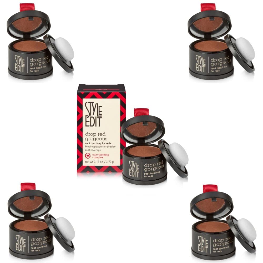 Style Edit Root Touch Up Powder 5 Pack - Dark Red Hair Color, Water Resistant & Mess-Free