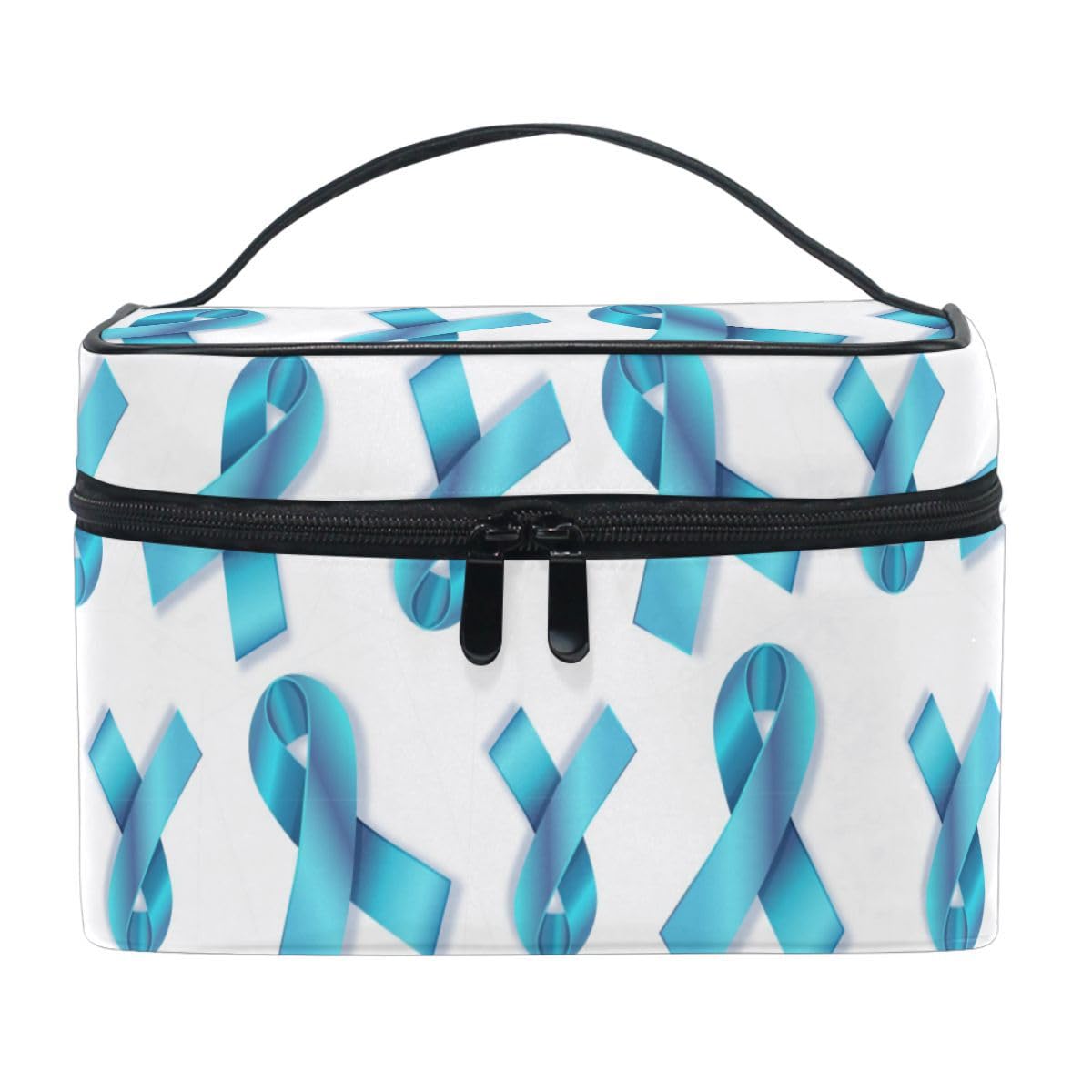 Zoeo Large Makeup Train Case - Breast Cancer Awareness, Portable Cosmetic Bag For Girls & Women