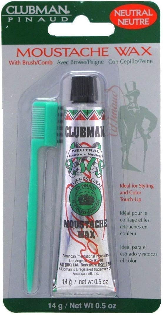 Clubman Moustache Wax With Brush Comb - Neutral 14G For Grooming And Style