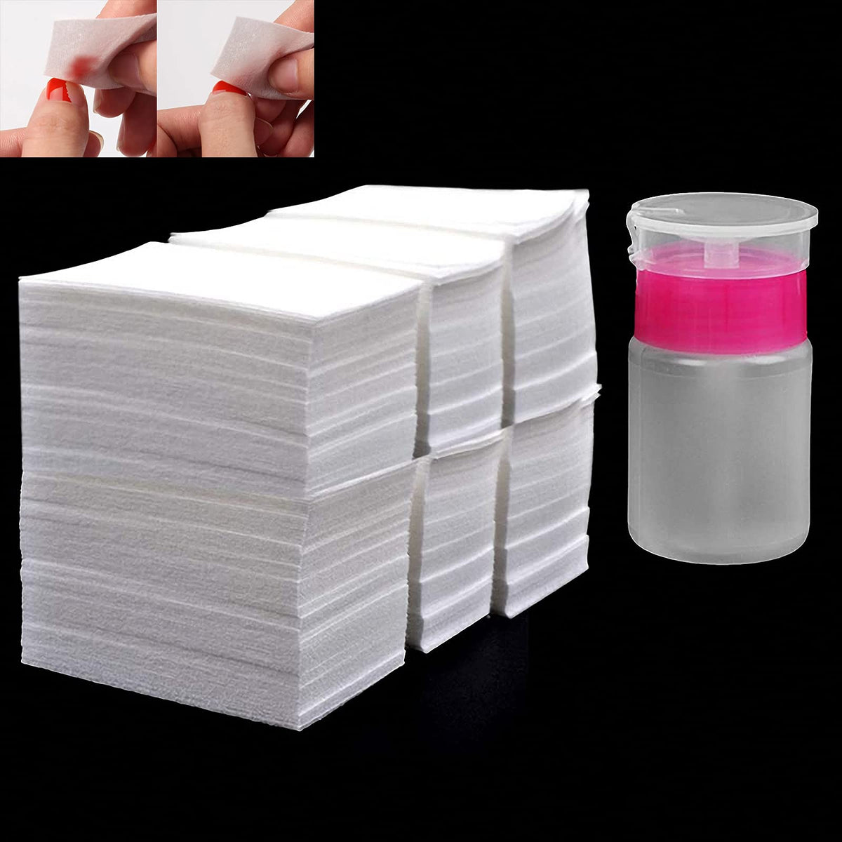 Kavya 1000Pcs Nail Cotton Pads With Push Down Pump Dispenser For Gel Polish Removal