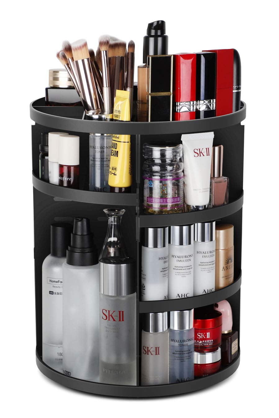 Syntus 360 Rotating Makeup Organizer - Adjustable Spinning Storage Holder For Vanity, Black