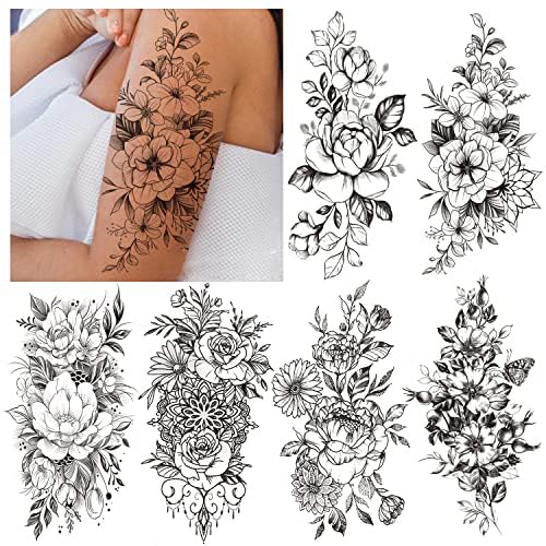 Cerlaza Waterproof Half Arm Sleeve Temporary Tattoos For Women - Realistic Flower Design