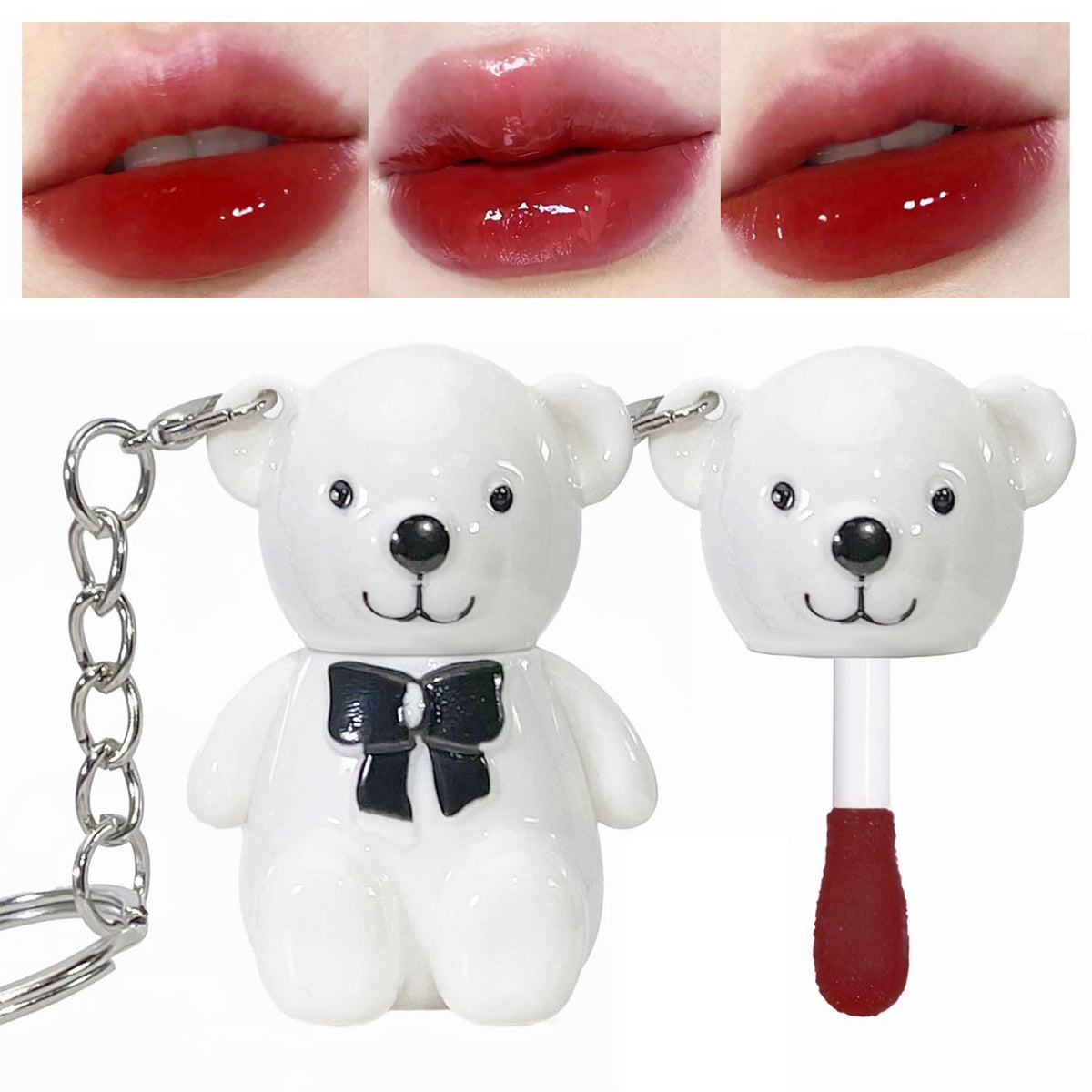 Yasovigi Cherry Bear Lip Gloss Keychain - Multi-Use Lip Tint & Cheek Stain, Long-Lasting