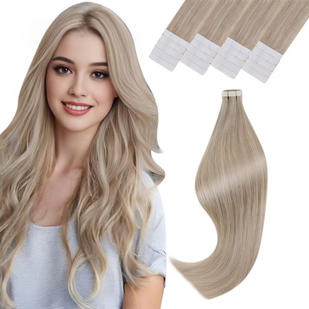 Vivien 18&quot; Tape In Hair Extensions #16/22 Highlight Blonde Real Human Hair - 20Pcs 50G