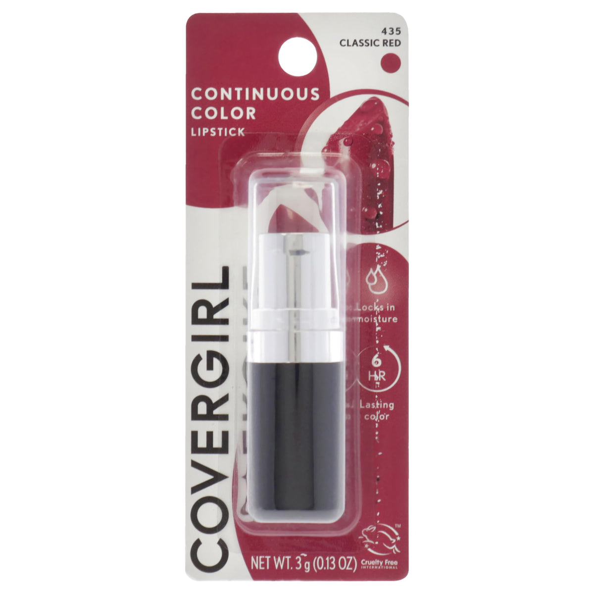 Covergirl Continuous Color Lipstick, Classic Red 435, .13 Oz - Long-Lasting, Bold Color