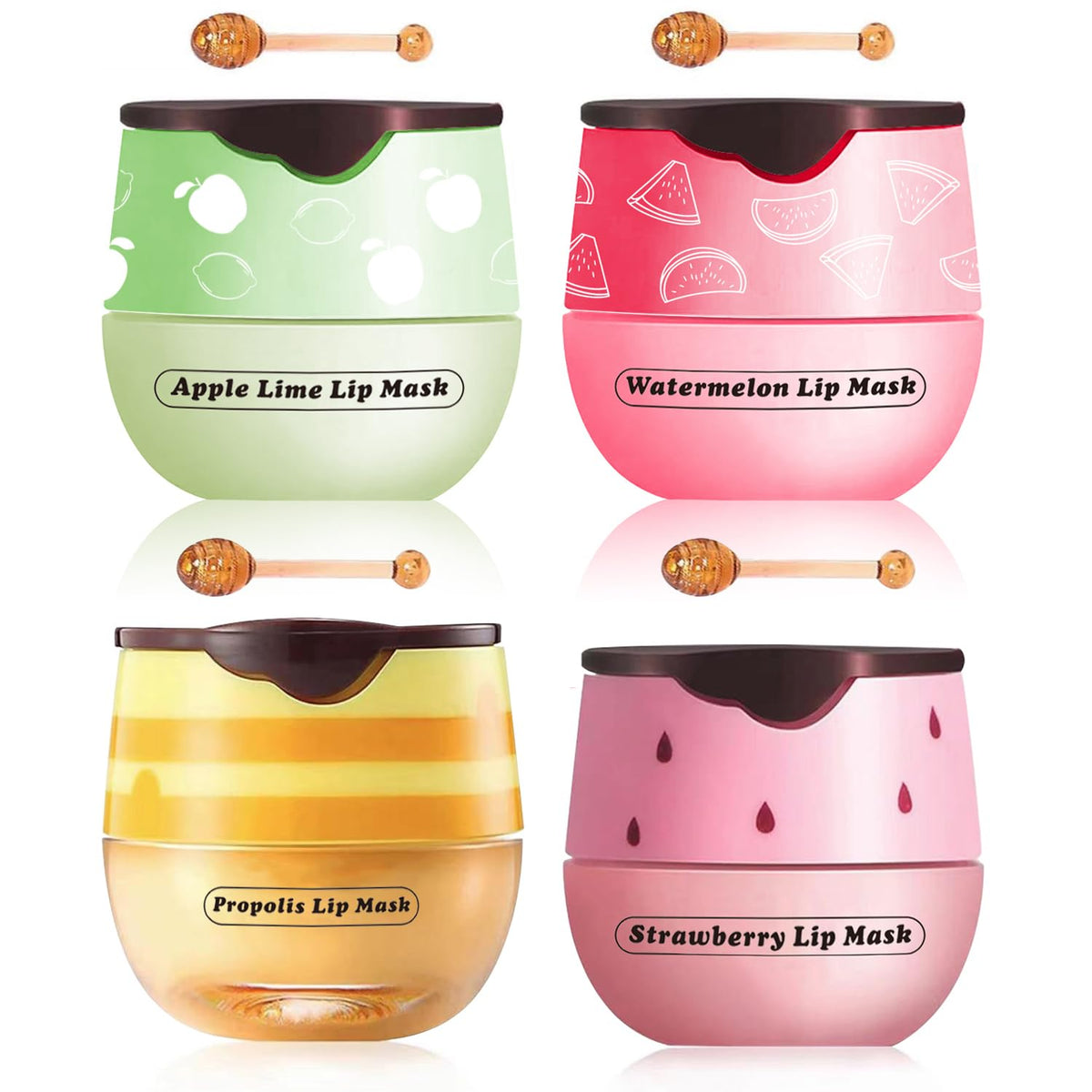 Tiejdhr 4 Pcs Honey Lip Balm Set - Strawberry, Apple, Watermelon Moisturizing Lip Mask