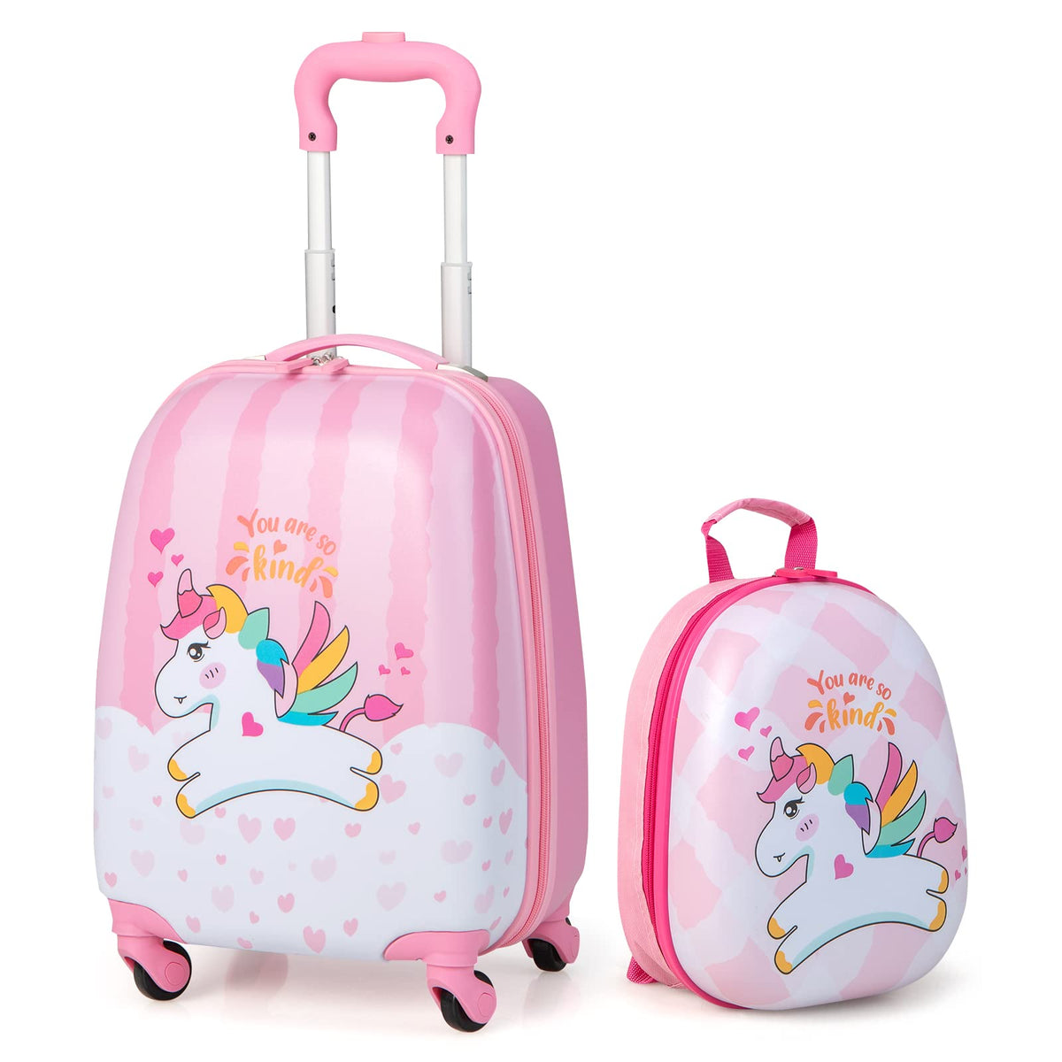 HONEY JOY 2-Piece Kids Luggage Set - 12&quot; Backpack & 16&quot; Suitcase, Lightweight, White Horse