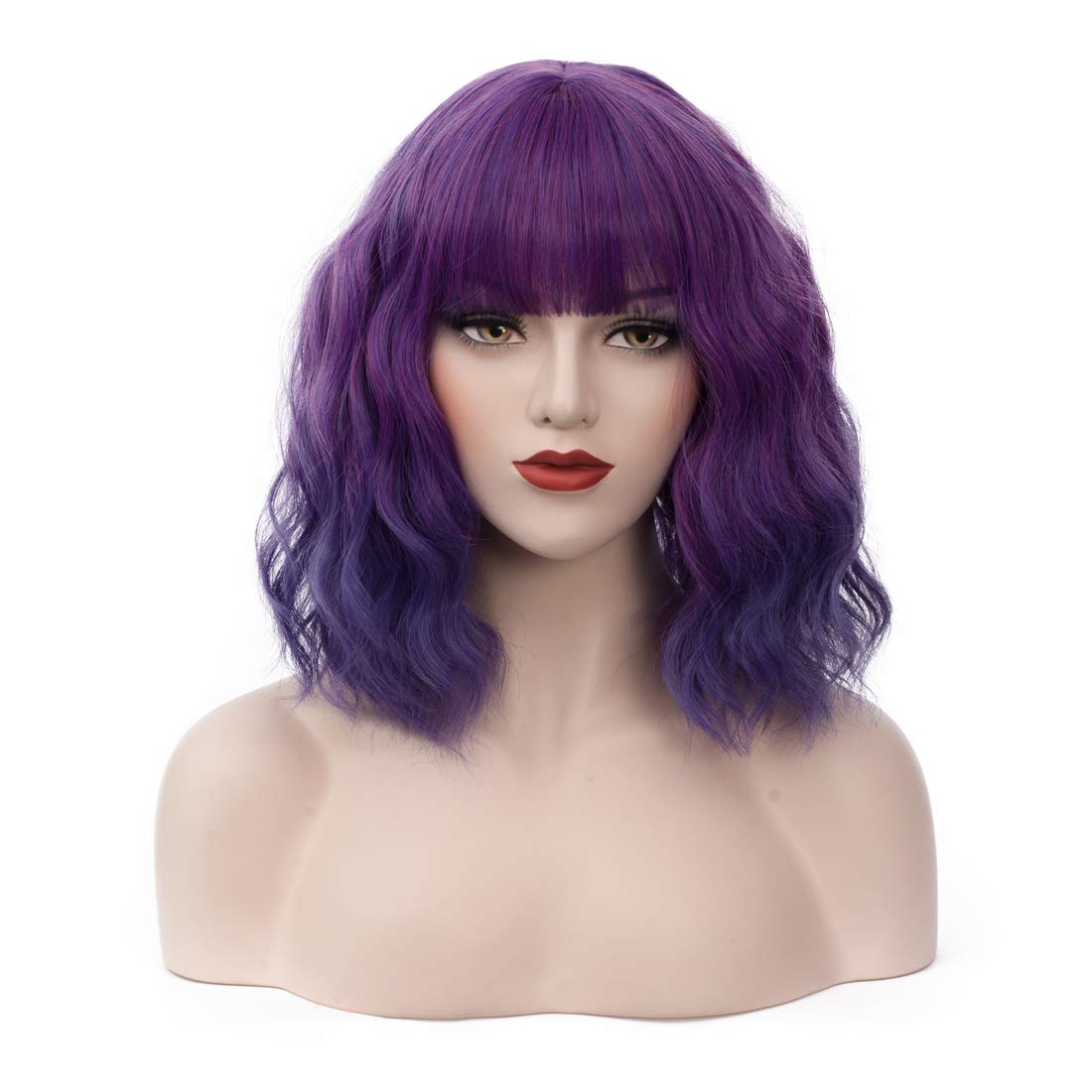 Dwmglp Ombre Purple Curly Wig 14&quot; Heat Resistant Fiber For Women Girls - Cosplay, Party, Halloween