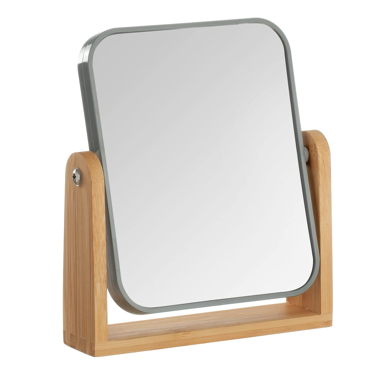 Yeake 3X Double Sided Magnifying Makeup Mirror With Bamboo Stand, Portable & Rotating, Grey