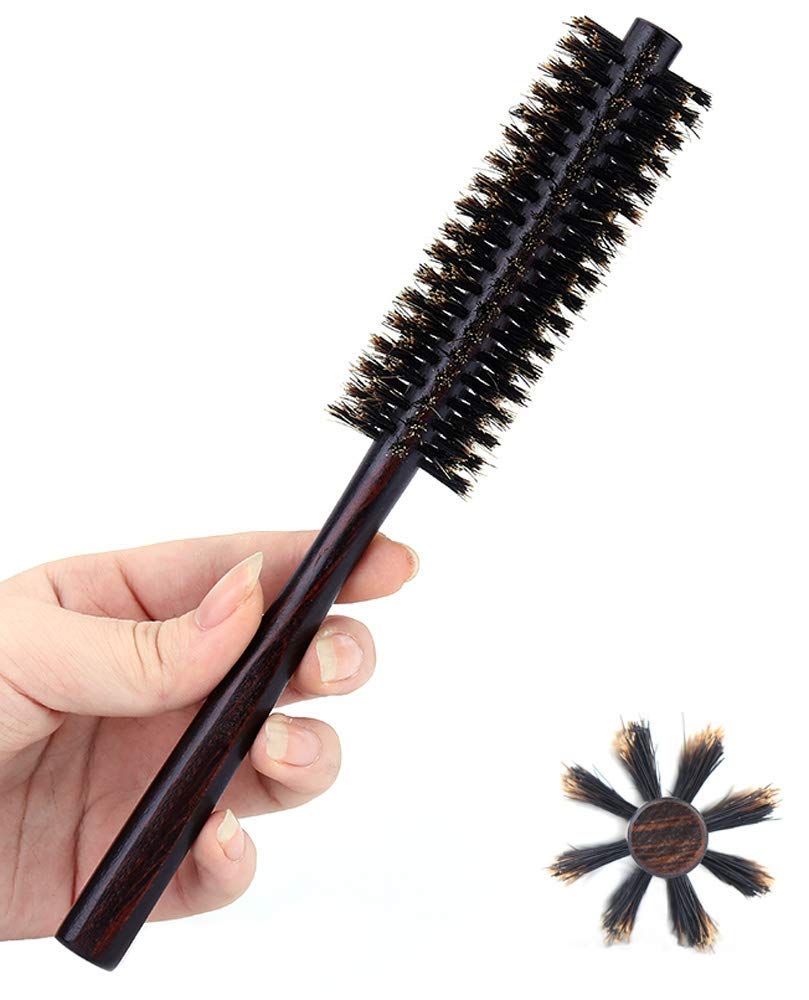 PERFEHAIR Mini Round Hair Brush for Thin & Short Hair, Boar Bristle, Black, 1 Count