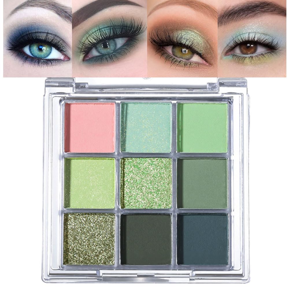 Cakaila 9 Colors Green Eyeshadow Palette - Matte & Shimmer Waterproof Eye Makeup