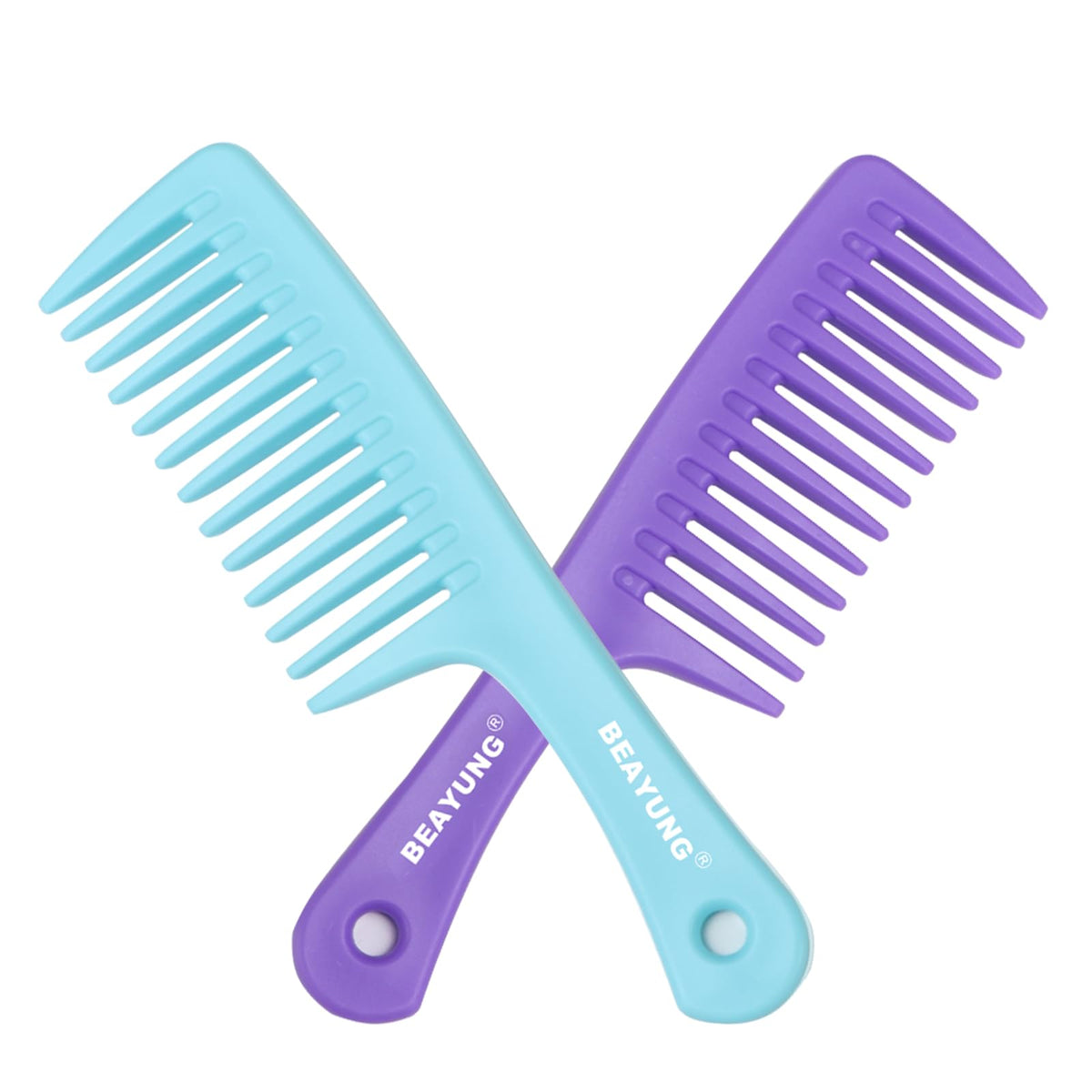 Beayung Large Wide Tooth Comb Set - 2 Pcs Detangling Combs For Curly Hair (Purple & Blue)