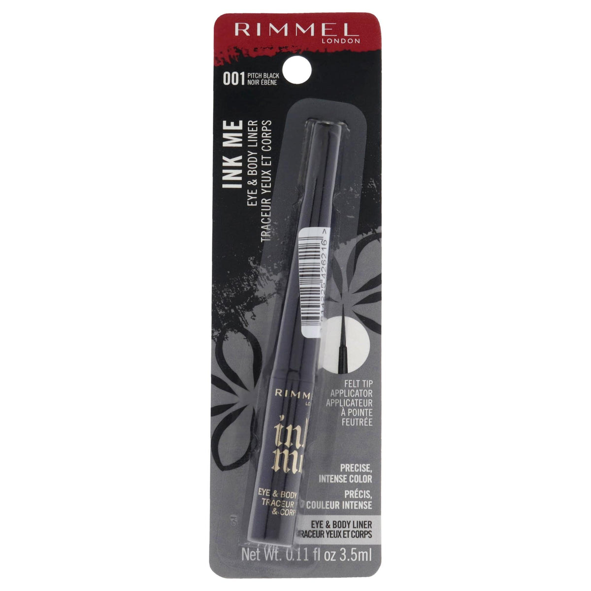 Rimmel London Ink Me Eyes and Body  001 Pitch Black Eyeliner Women 011 oz