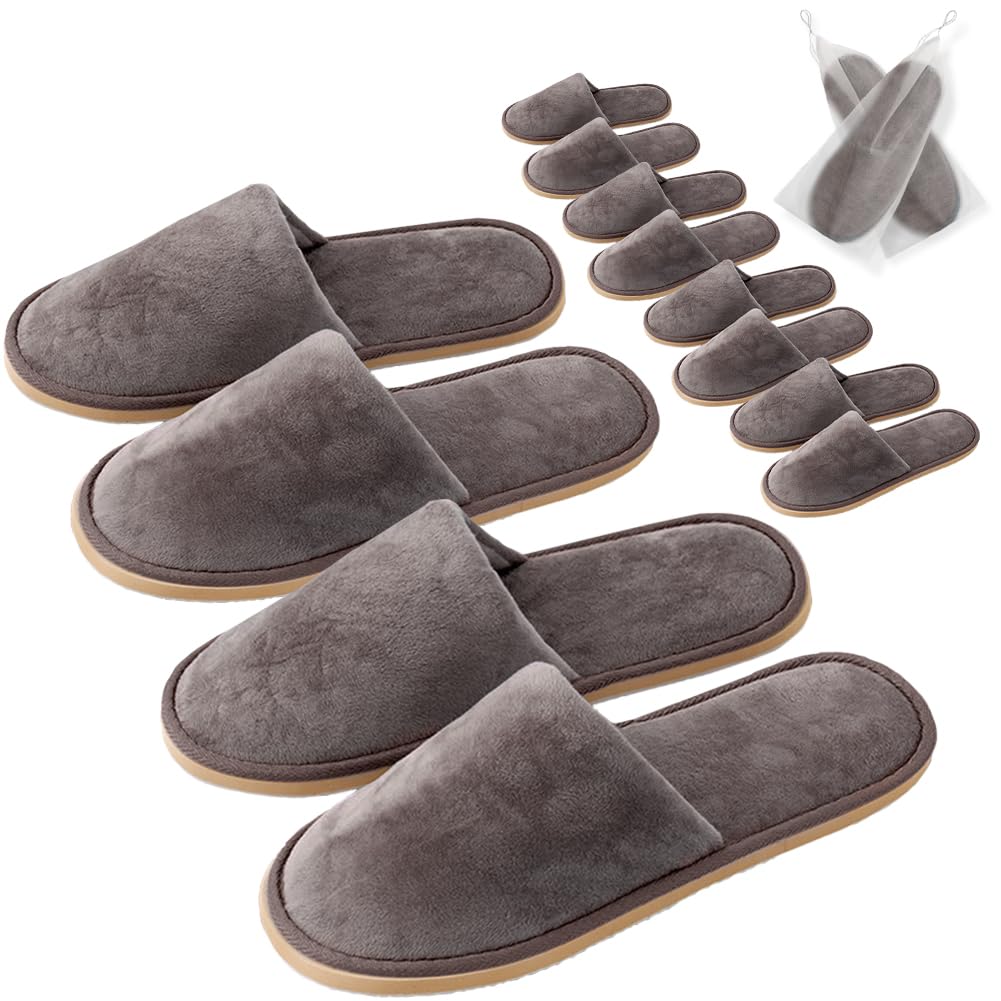 Gong Gong Non-Slip Disposable Slippers, Crystal Velvet, Washable, Large, Coffee, 6 Pairs