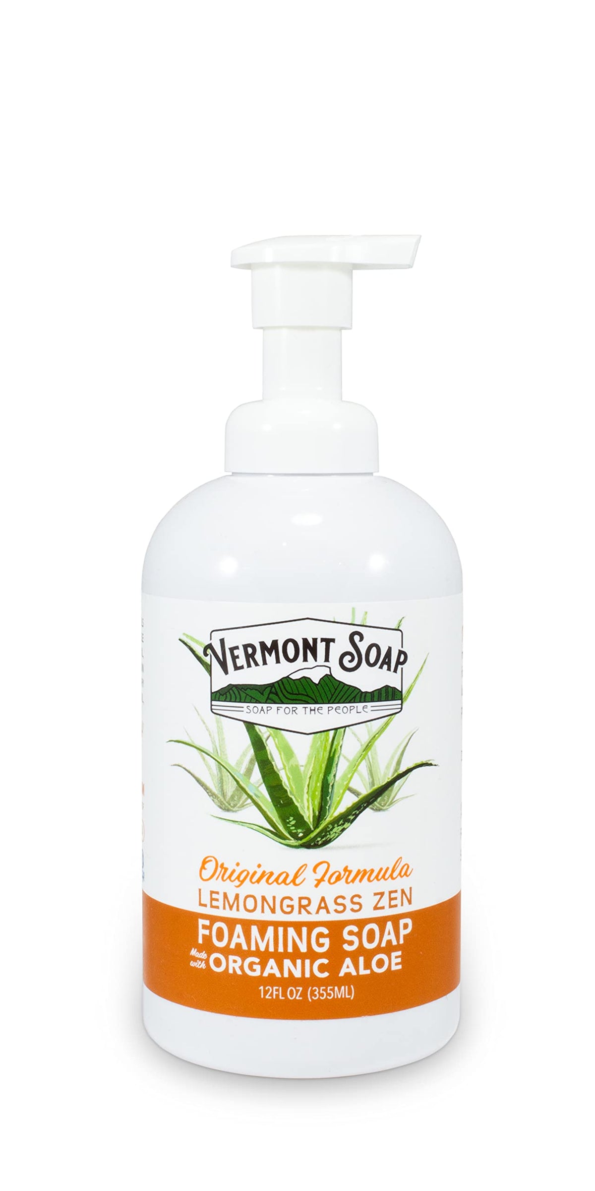 Vermont Soap Organic Lemongrass Zen Foaming Hand Soap, Fragrance-Free, 12 Oz For Dry Skin