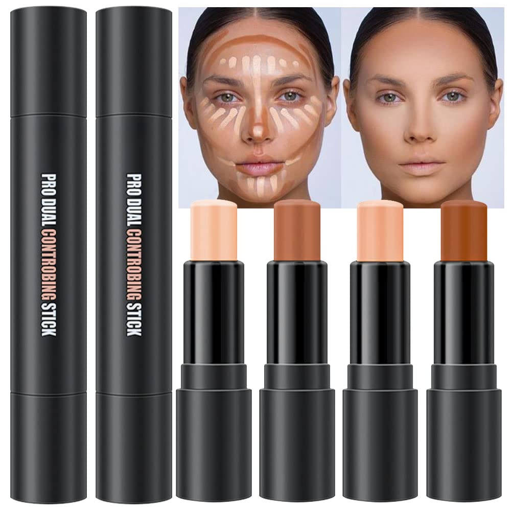 Evpct Contour Stick Makeup Set - 4 Colors Concealer & Highlighter Kit For Beginners 0.64Oz