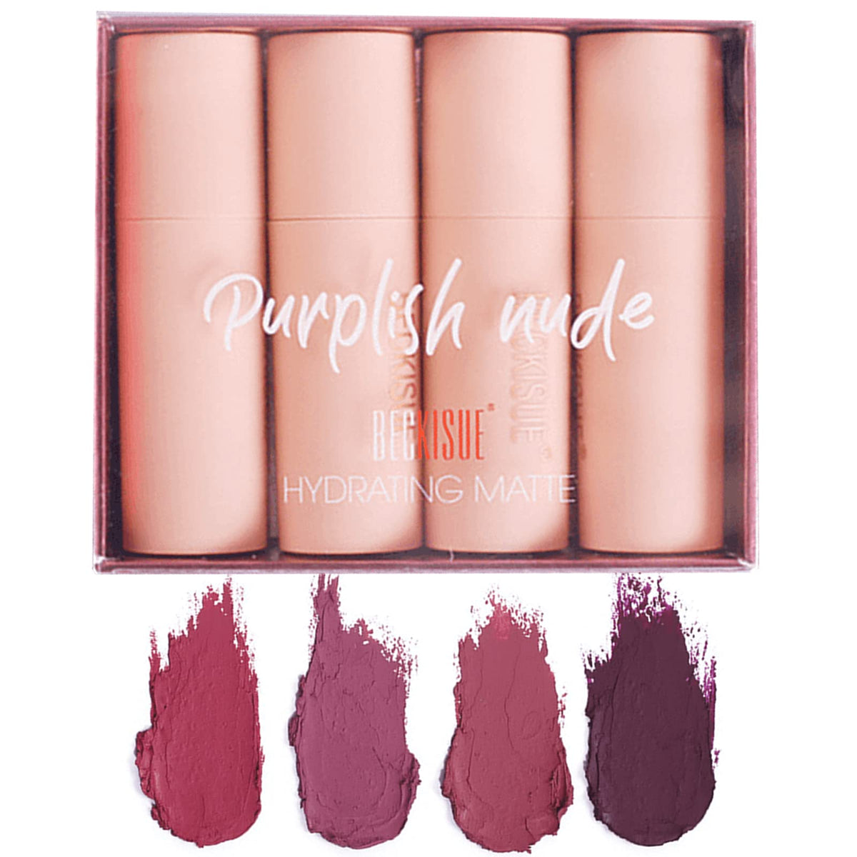 Biokusy 4 Pack Velvet Matte Lipstick Set - Purple & Plum Tones, High Pigment, Waterproof