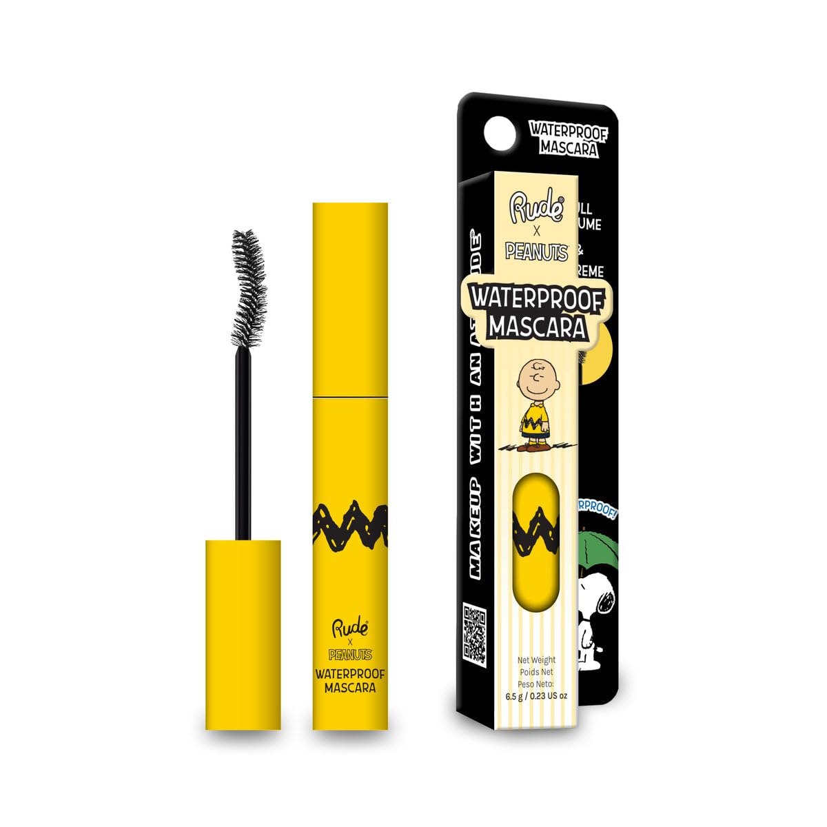 Rude Waterproof Mascara - Volumizing & Curling, Black, Peanuts Collection