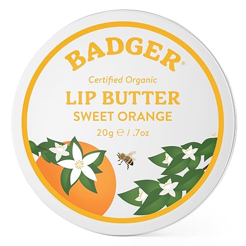 Badger Sweet Orange Lip Butter - Moisturizing Organic Coconut Oil & Beeswax, 0.7 Oz