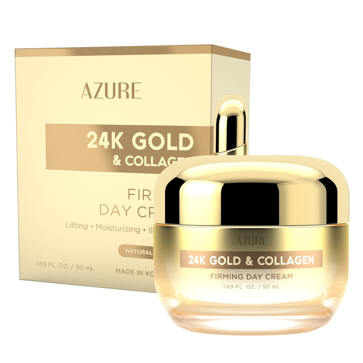 Azure Kosmetics 24K Gold & Collagen Day Cream - Anti Aging, Moisturizing, 50Ml