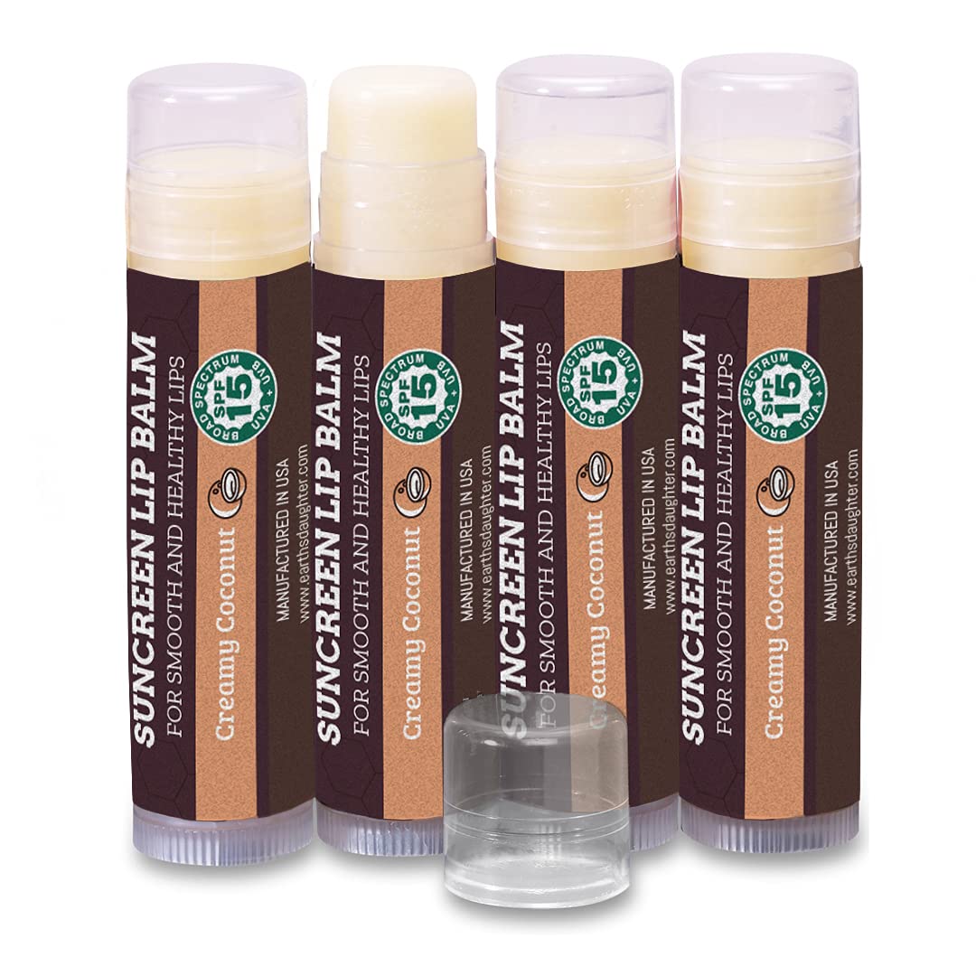 Spf Lip Balm 4-Pack By Earth'S Daughter - Organic Spf 15, Coconut Flavor, Hypoallergenic